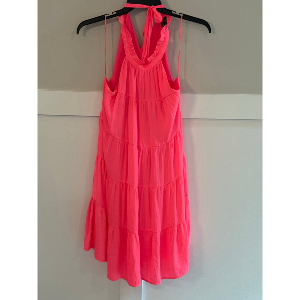 Women's Skies Are Blue Neon Pink Tiered Halter Mini Dress S - Picture 2 of 6